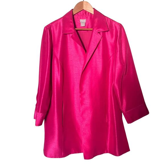 Chico's Open Front 3/4 Sleeve Jacket Fuchsia Pink Shantung Size 2 (US 12-14) - Picture 1 of 9
